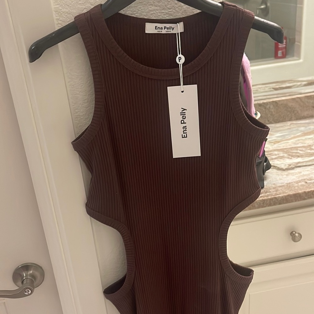 NWT size US/4 AUS/8 brown cutout tank bodycon ribbed dress
